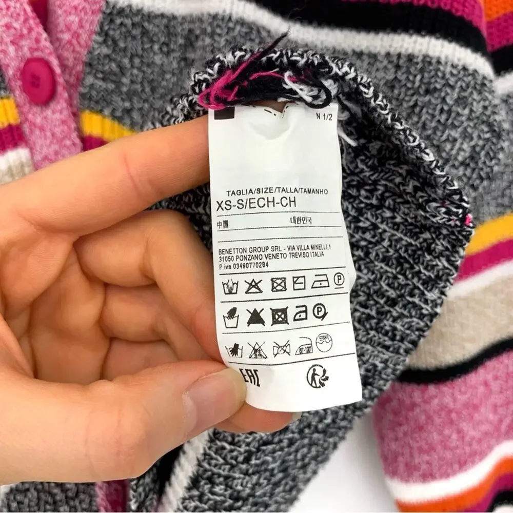 UNITED COLORS OF BENETTON Striped Chunky Knit Cardigan Pink Black XS/S